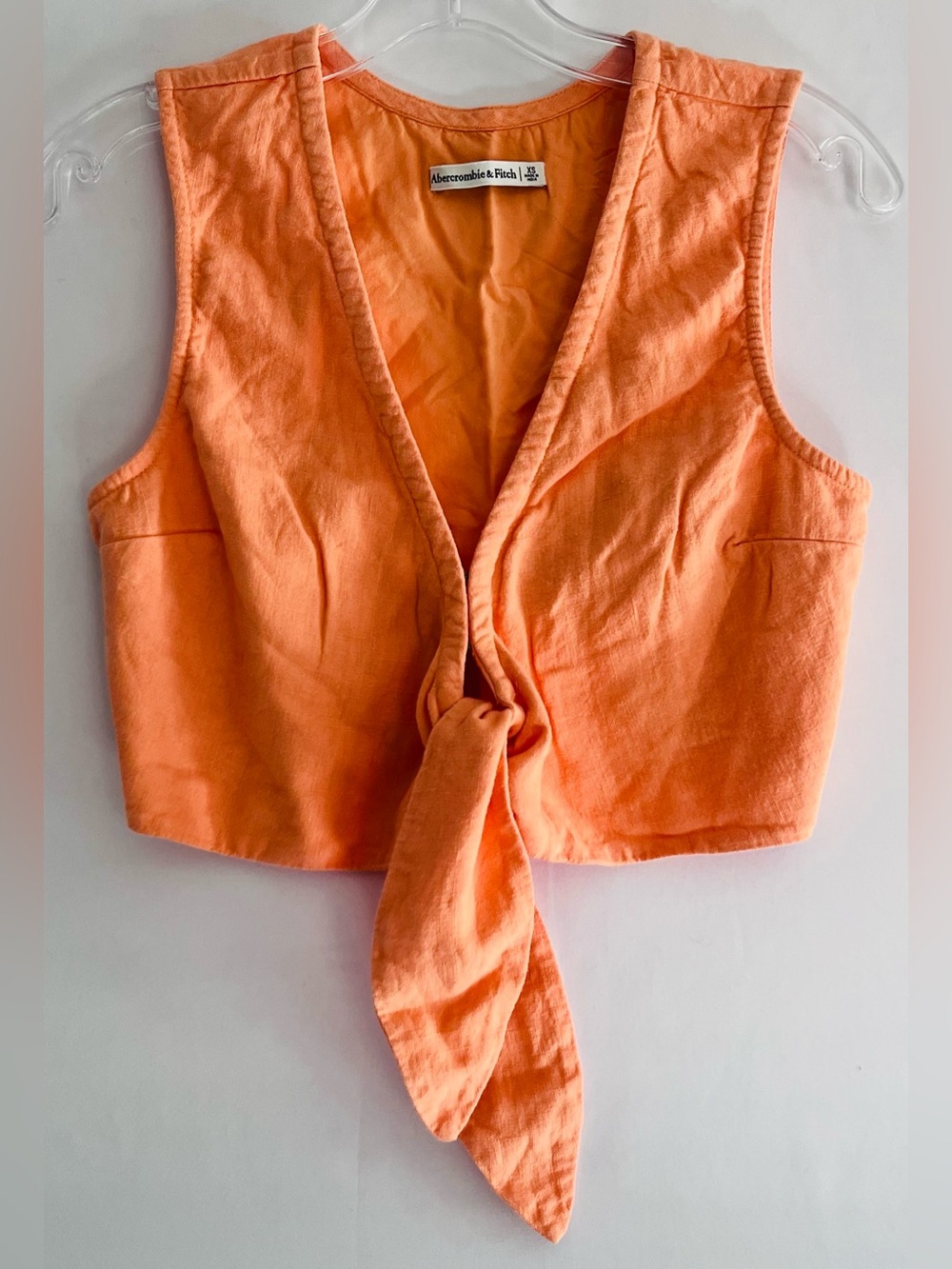 Abercrombie & Fitch Peach Linen Blend Tie Front Crop Vest Top XS